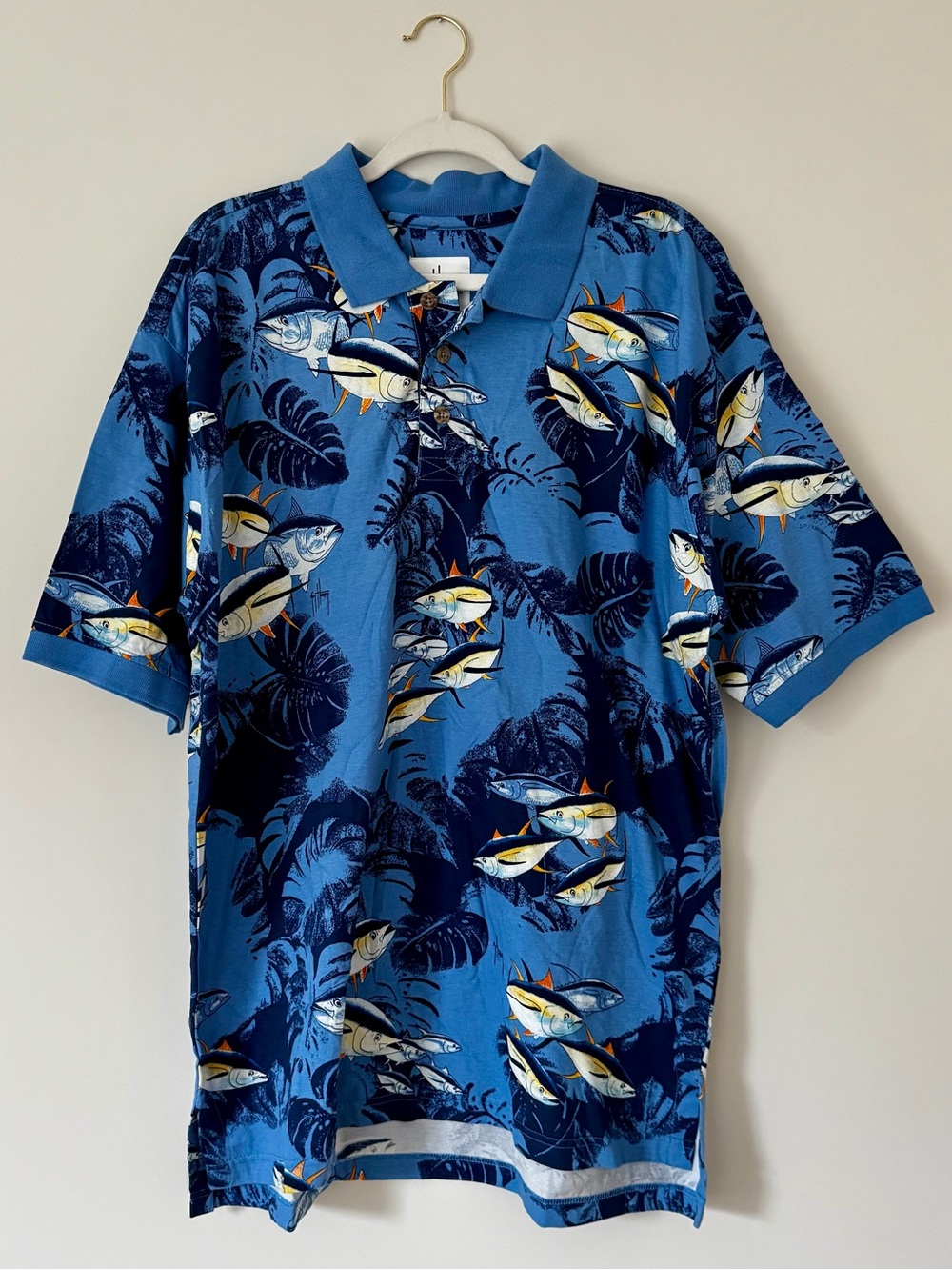 Guy Harvey Tuna Fish Print 100% Cotton Polo Shirt, Blue – Size XL